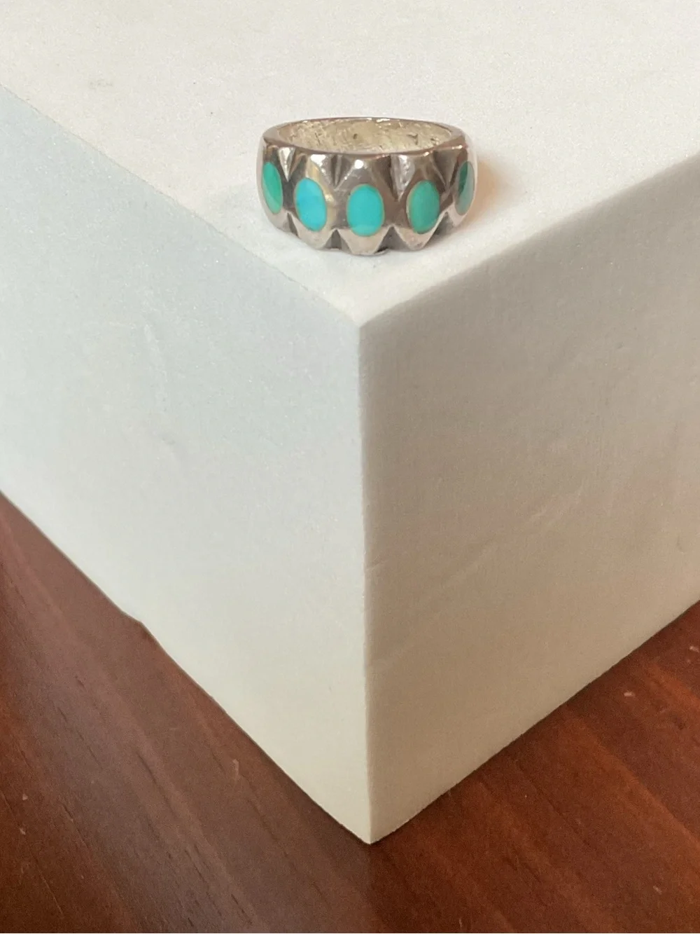 Vintage Sterling Silver Turquoise Inlay Native American Heavy Chunky Ring Size 6